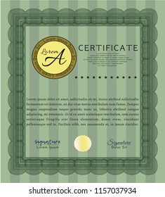 Green Sample Diploma. With guilloche pattern and background. Modern design. Customizable, Easy to edit and change colors. 