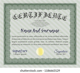 Green Sample Diploma. With guilloche pattern. Good design. Customizable, Easy to edit and change colors. 