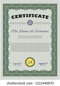 Green Sample Diploma. With guilloche pattern. Customizable, Easy to edit and change colors. Modern design. 