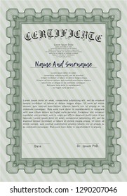 Green Sample Diploma. With guilloche pattern. Artistry design. Customizable, Easy to edit and change colors. 