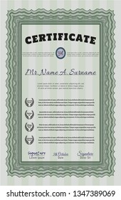 Green Sample Diploma. With guilloche pattern and background. Good design. Customizable, Easy to edit and change colors. 