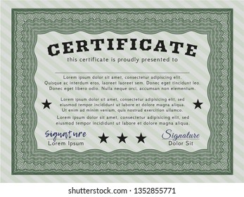Green Sample Diploma. With guilloche pattern. Customizable, Easy to edit and change colors. Money Pattern design. 