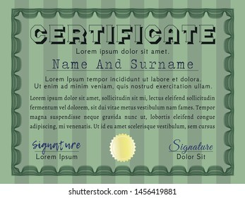 Green Sample Diploma. Lovely design. Complex background. Customizable, Easy to edit and change colors. 