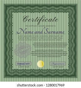 Green Sample Diploma. Modern design. With guilloche pattern. Customizable, Easy to edit and change colors. 