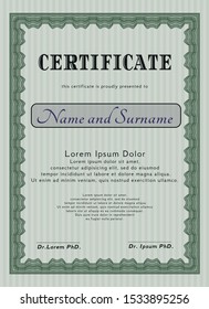 Green Sample Diploma. Modern design. Vector illustration. With linear background. 