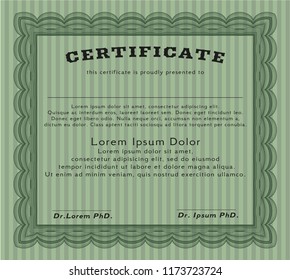 Green Sample Diploma. Money Pattern. Vector illustration. Complex background. 