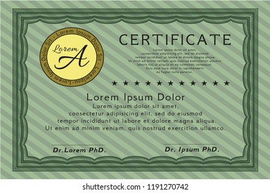 Green Sample Diploma. Money Pattern. With great quality guilloche pattern. Detailed. 