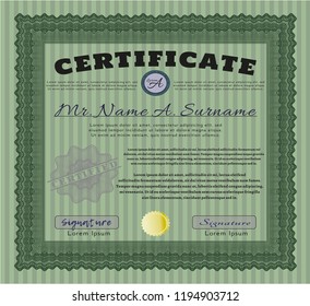 Green Sample Diploma. Money Pattern design. With linear background. Vector illustration. 
