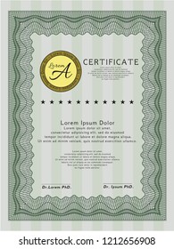 Green Sample Diploma. Money Pattern. Vector illustration. Easy to print. 