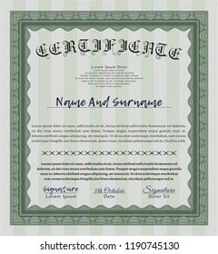 Green Sample Diploma. Money style design. Detailed. Complex background. 