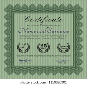 Green Sample Diploma. Nice design. Vector illustration. Complex background. 