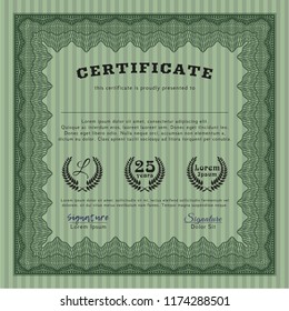 Green Sample Diploma. Nice design. With background. Vector illustration. 