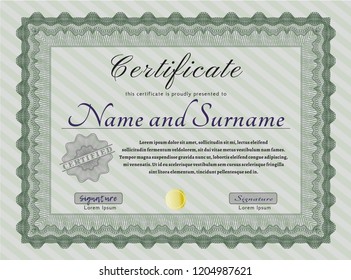 Green Sample Diploma. Perfect design. Vector illustration. With linear background. 