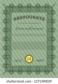 Green Sample Diploma. With quality background. Customizable, Easy to edit and change colors. Sophisticated design. 