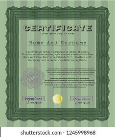 Green Sample Diploma. Retro design. Detailed. With complex linear background. 