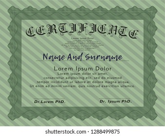Green Sample Diploma. Retro design. With complex background. Vector illustration. 