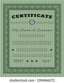 Green Sample Diploma. Retro design. Detailed. With linear background. 