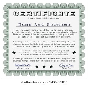 Green Sample Diploma. Retro design. Vector illustration. Complex background. 