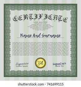 Green Sample Diploma. Retro design. Vector illustration. Easy to print. 