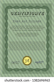 Green Sample Diploma. Sophisticated design. With quality background. Vector illustration. 
