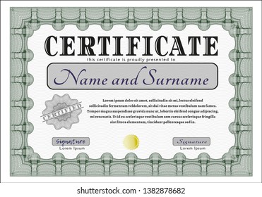 Green Sample Diploma. Sophisticated design. With complex linear background. Customizable, Easy to edit and change colors. 