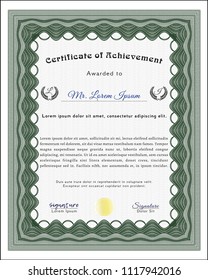 Green Sample Diploma. Vector illustration. With linear background. Perfect design. 