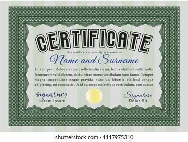 Green Sample Diploma. Vector illustration. Printer friendly. Nice design. 
