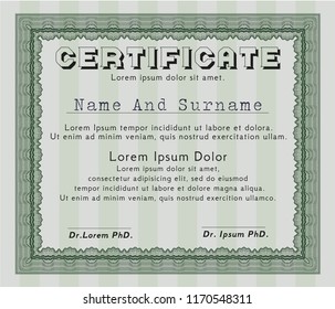 Green Sample Diploma. Vector illustration. Complex background. Lovely design. 
