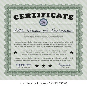Green Sample Diploma. Vector illustration. With guilloche pattern. Money Pattern. 