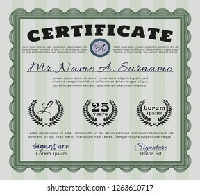Green Sample Diploma. Vector illustration. With great quality guilloche pattern. Lovely design. 