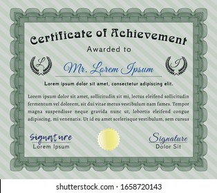 Green Sample Diploma. Vector illustration. With background. Modern design. 