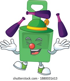 Green sand bucket mascot cartoon design playing Juggling on circus. Vector illustration