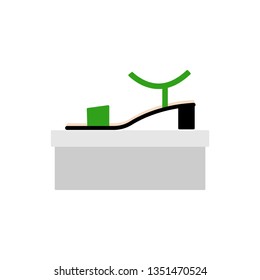 Green sandal with side view, profile. Woman casual shoe. Open summer shoes presented on box. Vector illustration