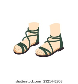 Green Sandals Girl Feet Vector Illustration