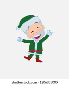 Green Santa Claus exulting in happiness																									