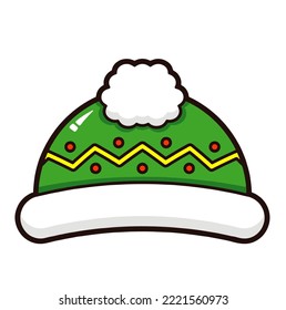 Green santa claus hat. Hats of different Christmas characters. Isolated on white background. Cartoon new year face masks. Vector illustration