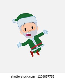 Green Santa Claus jumping terrified.

