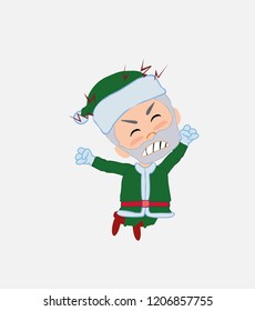 Green Santa Claus jumps angry.
