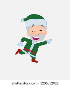 Green Santa Claus running smiling.																									