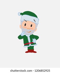 Green Santa Claus thoughtful and happy