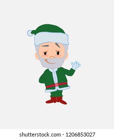 Green Santa Claus waving with a dreamy expression.																									