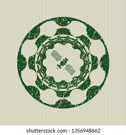 Green satelite icon inside distressed grunge style stamp