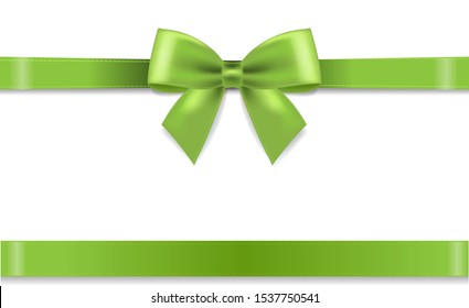 Green Satin Bow Isolated White Background With Gradient Mesh, Vector Illustration