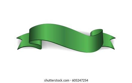 Green satin empty ribbon. Blank banner. Design decoration ribbon element isolated on white background. Vintage retro banner style. Vector illustration
