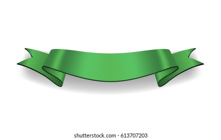 Green satin empty ribbon. Blank banner. Design decoration ribbon element isolated on white background. Vintage banner. Template guarantee product Vector illustration