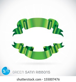 Green Satin Ribbons Illustration, Icons, Button, Sign, Symbol, Logo with Sticker for Family, Festival Celebration, Baby, Children, Teenager, People