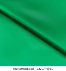Green Satin Silky Cloth Fabric Textile Drape with Crease Wavy Folds background.With soft waves and,waving in the wind Texture of crumpled paper. object Vector,illustration.