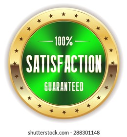 Green satisfaction badge with gold border on white background