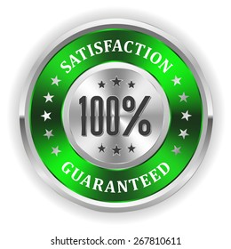 Green satisfaction badge with silver border on white background