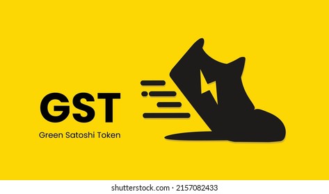 Green satoshi token GST cryptocurrency 3d logo isolated on yellow background with copy space. vector illustration of Green satoshi coin banner design concept.
